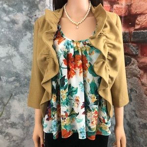 Anthropologie Tabitha Ruffle Camel jacket size 4.